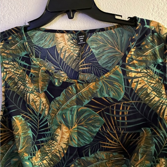 🆕 Shein Boho Tropical Plant Print Round Neck Sleeveless Short Casual Dress 4X🆕 - Picture 5 of 9